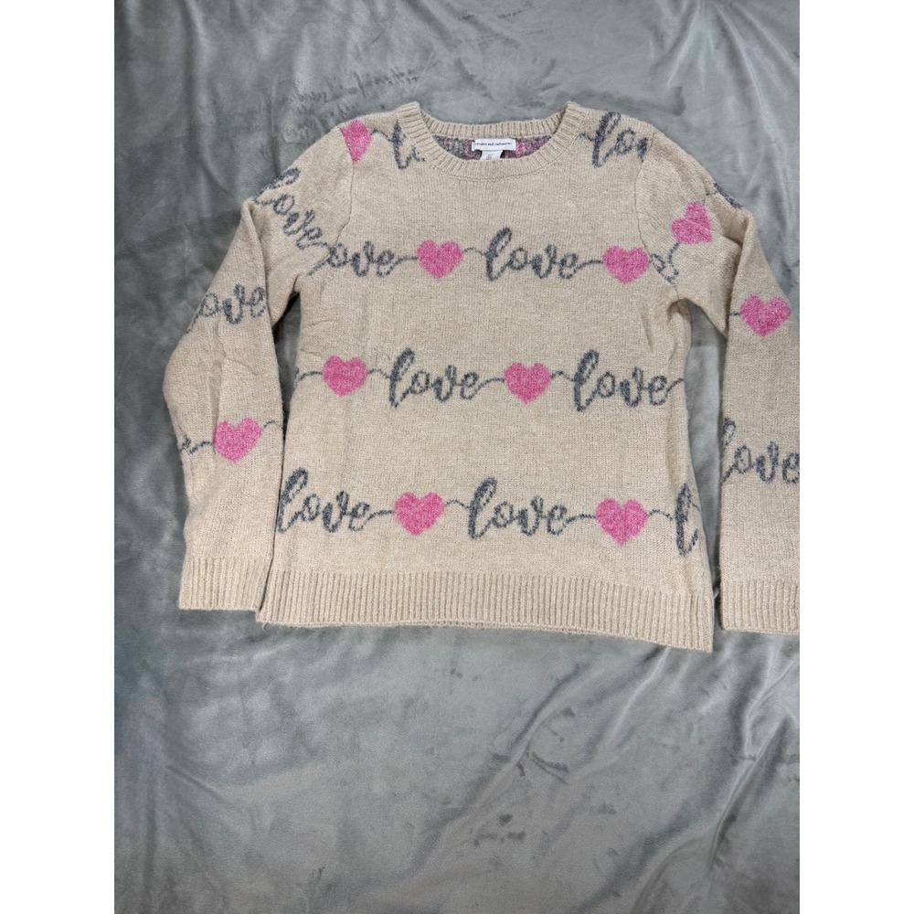 Cupcakes and Cashmere Women's Beige Hearts Love Sparkle Knit Sweater Small